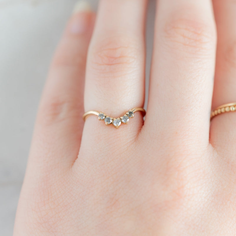 One of a Kind Round Salt and Pepper Diamond Sunburst Stacking Band | 14K or 18K Yellow Gold