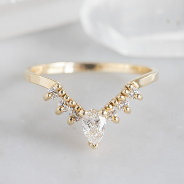 White Diamond Pear Sunburst Stacking Band | 14K Gold