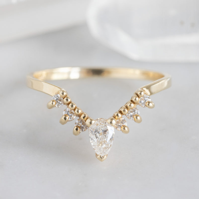 One of a Kind Pear White Diamond Sunburst Stacking Band | 14K Gold