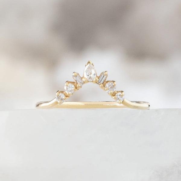 Geometric White Diamond Sunburst Stacking Band | 14K or 18K Yellow Gold