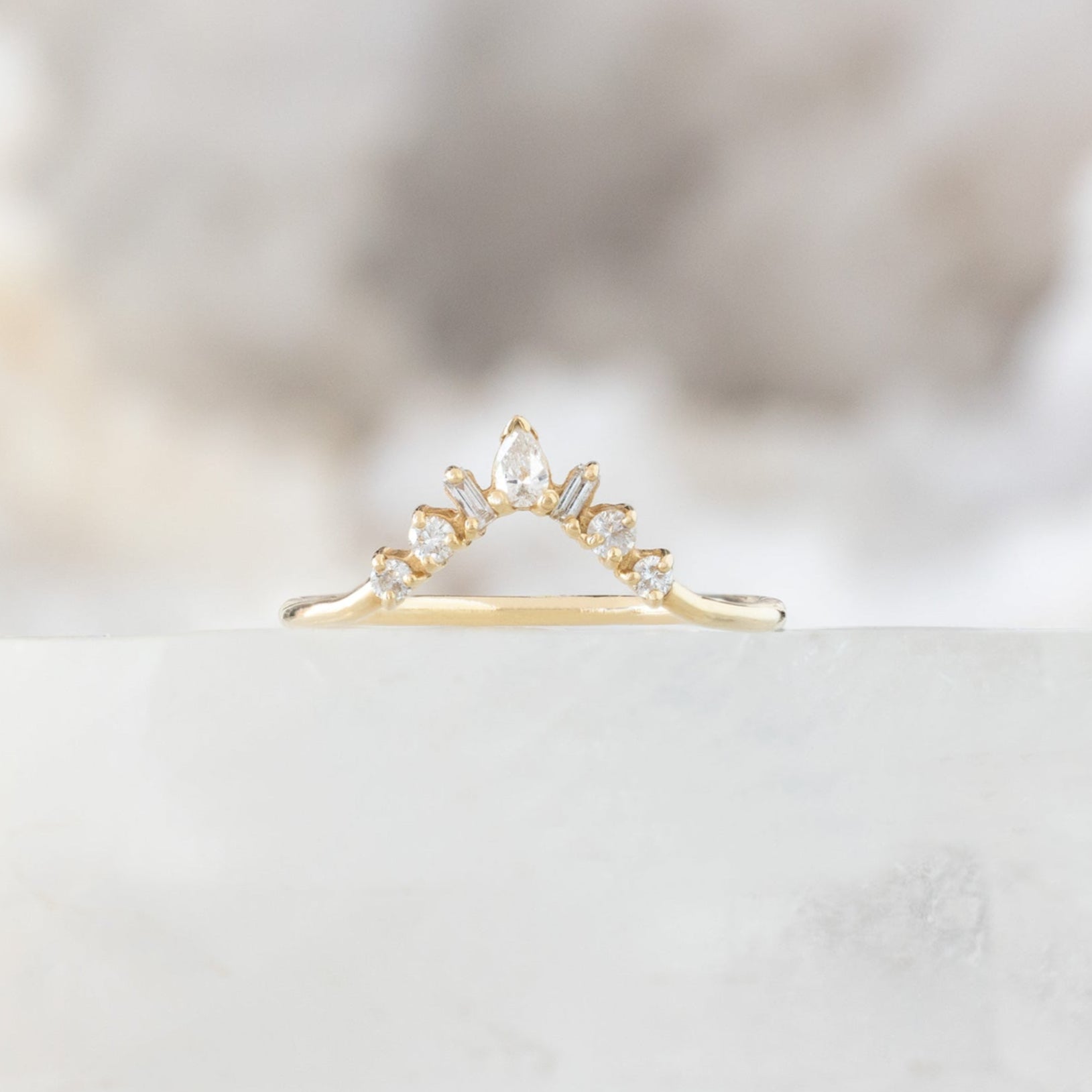 Geometric White Diamond Sunburst Stacking Band | 14K or 18K Yellow Gold