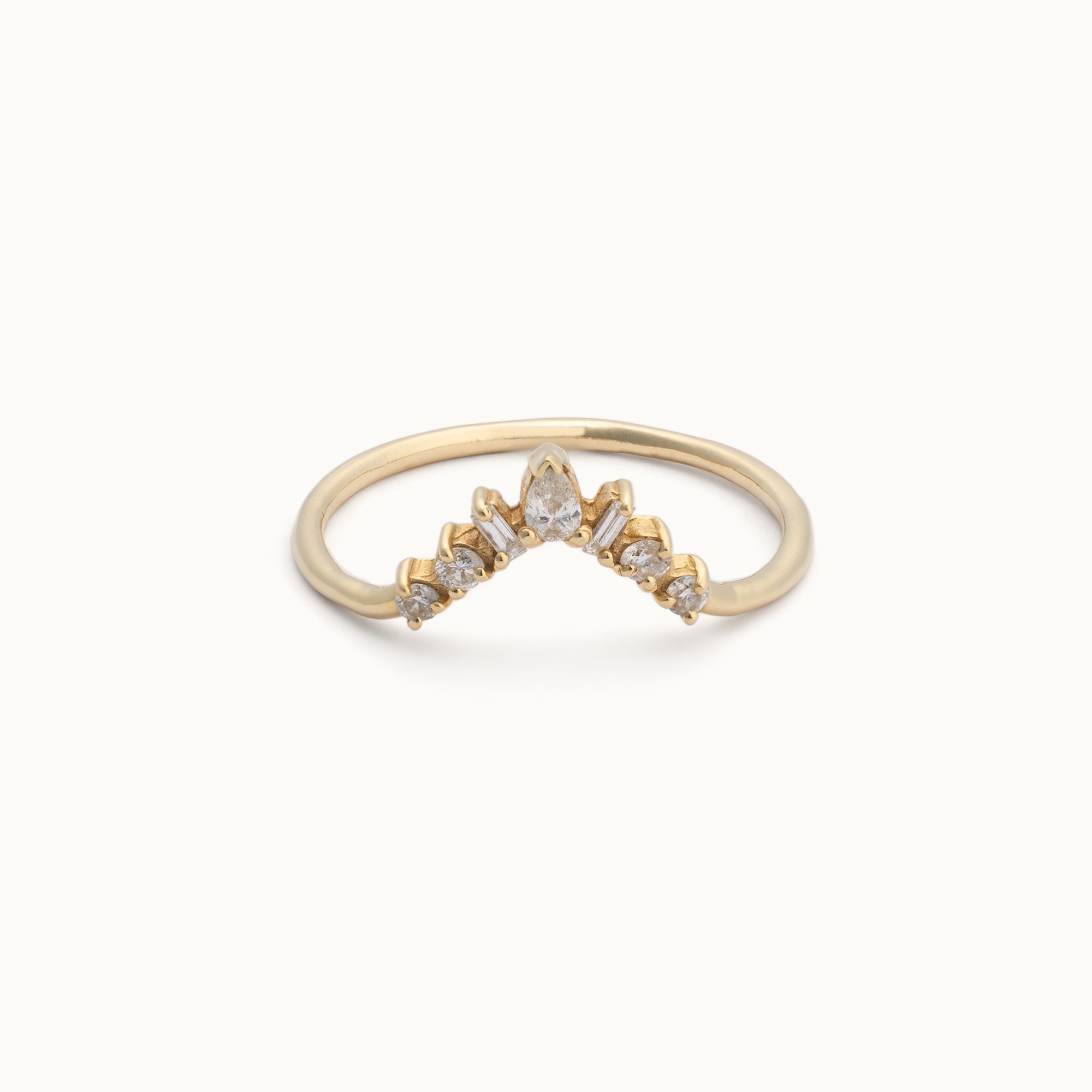 One of a Kind Geometric White Diamond Sunburst Stacking Band | 14K or 18K Yellow Gold