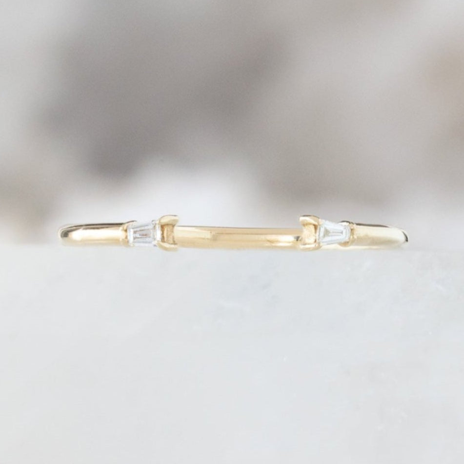 Open Cuff Baguette White Diamond Stacking Band | 14K or 18K Yellow Gold