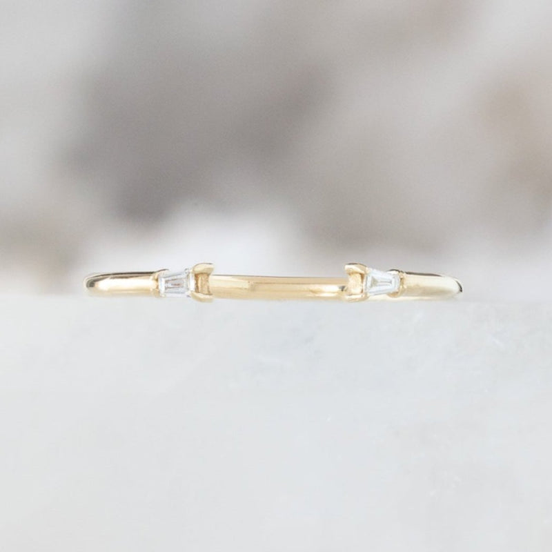 One of a Kind Open Cuff Baguette White Diamond Stacking Band | 14K or 18K Yellow Gold