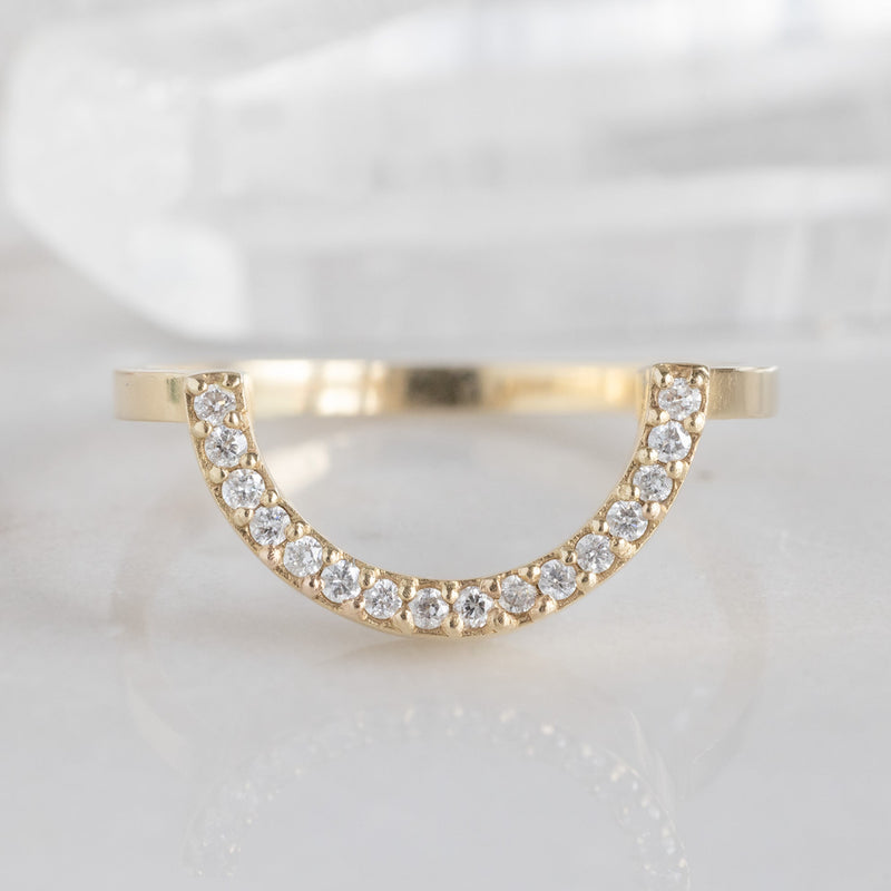 Custom White Diamond Pavé Stacking Band | Arc Cut Out in 14K or 18K Yellow Gold