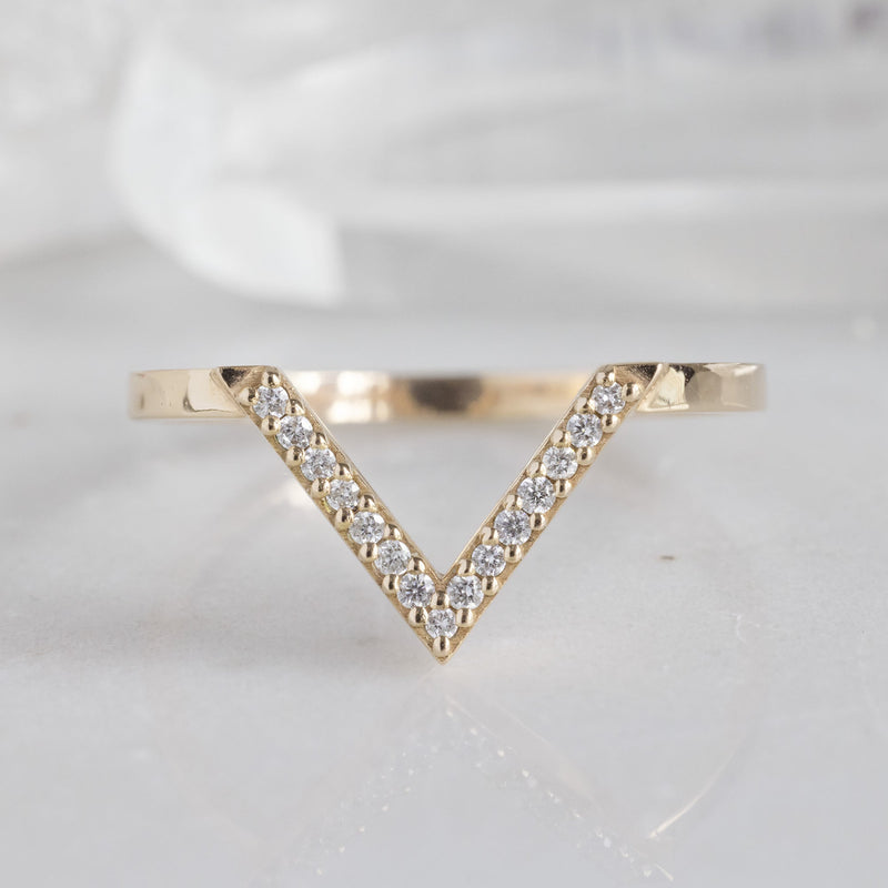 Custom White Diamond Pavé Stacking Band | Peak Cut Out in 14K or 18K Yellow Gold