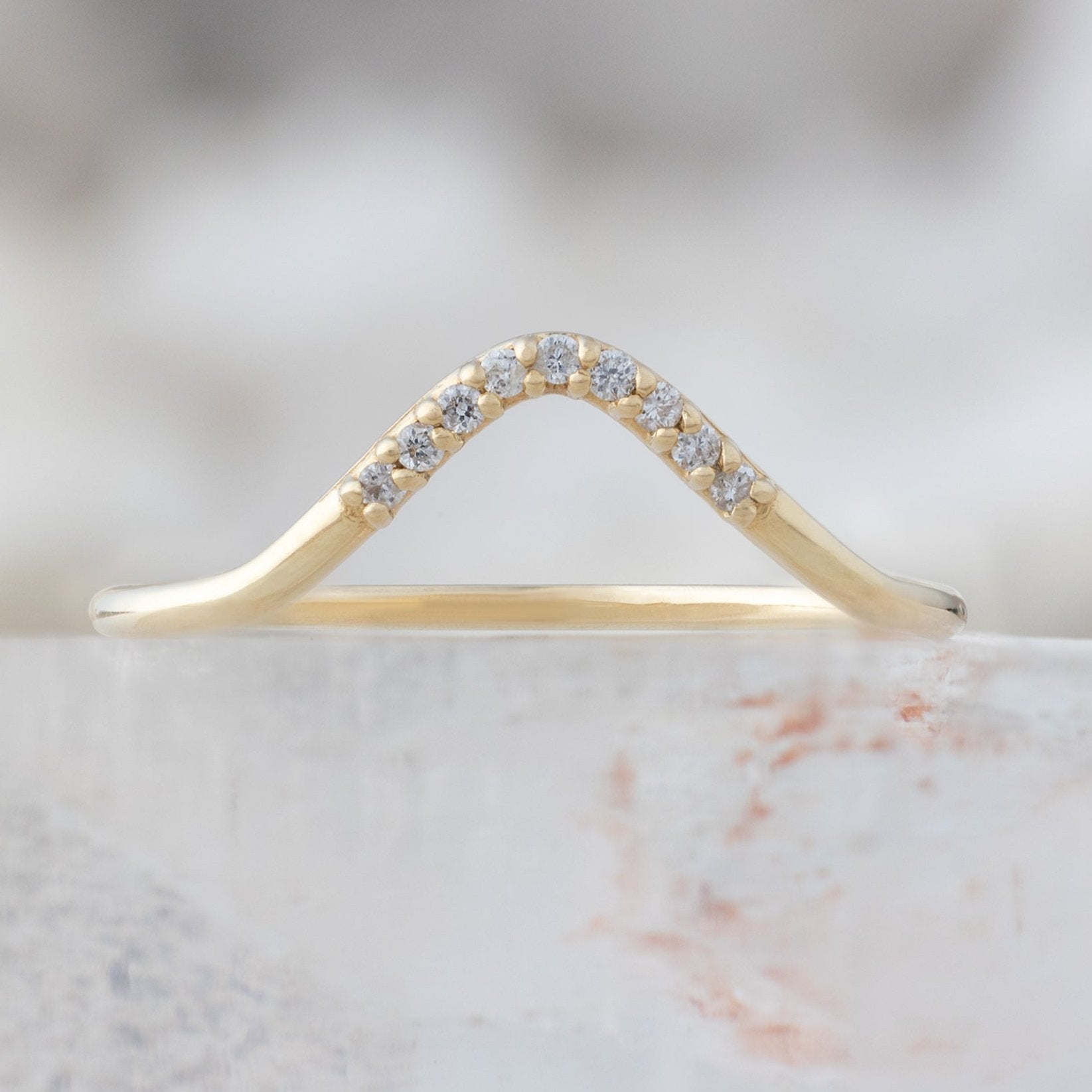 One of a Kind White Diamond Pavé Peak Stacking Band in Yellow Gold on White Crystal