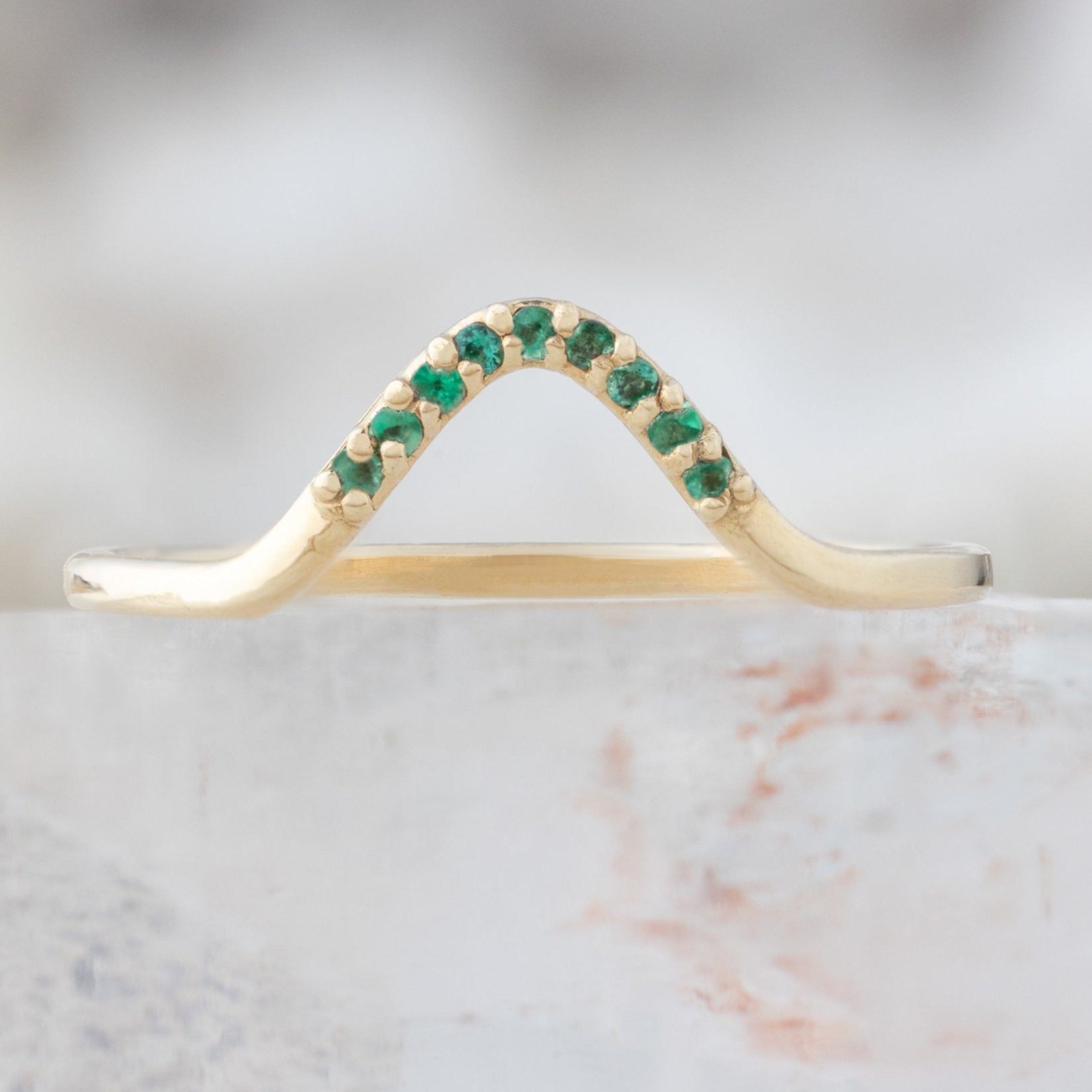 One of a Kind Emerald Pavé Peak Stacking Band in Yellow Gold on White Crystal