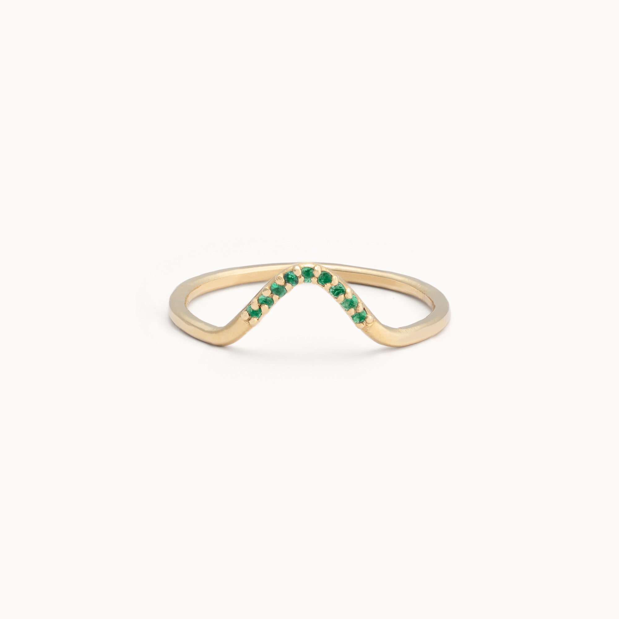 One of a Kind Emerald Pavé Peak Stacking Band in Yellow Gold on White Background