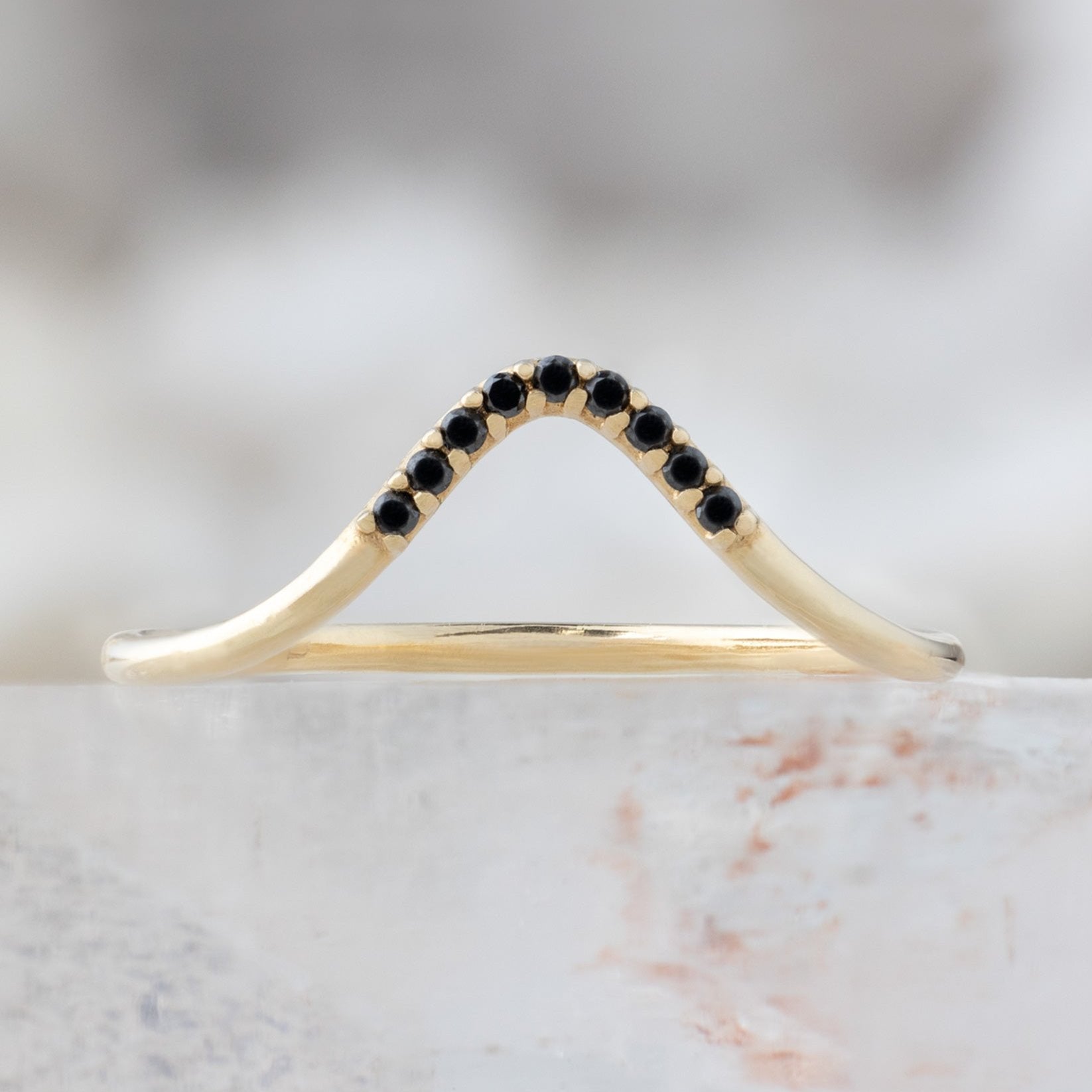 One of a Kind Black Diamond Pavé Peak Stacking Band | 14K or 18K Yellow Gold