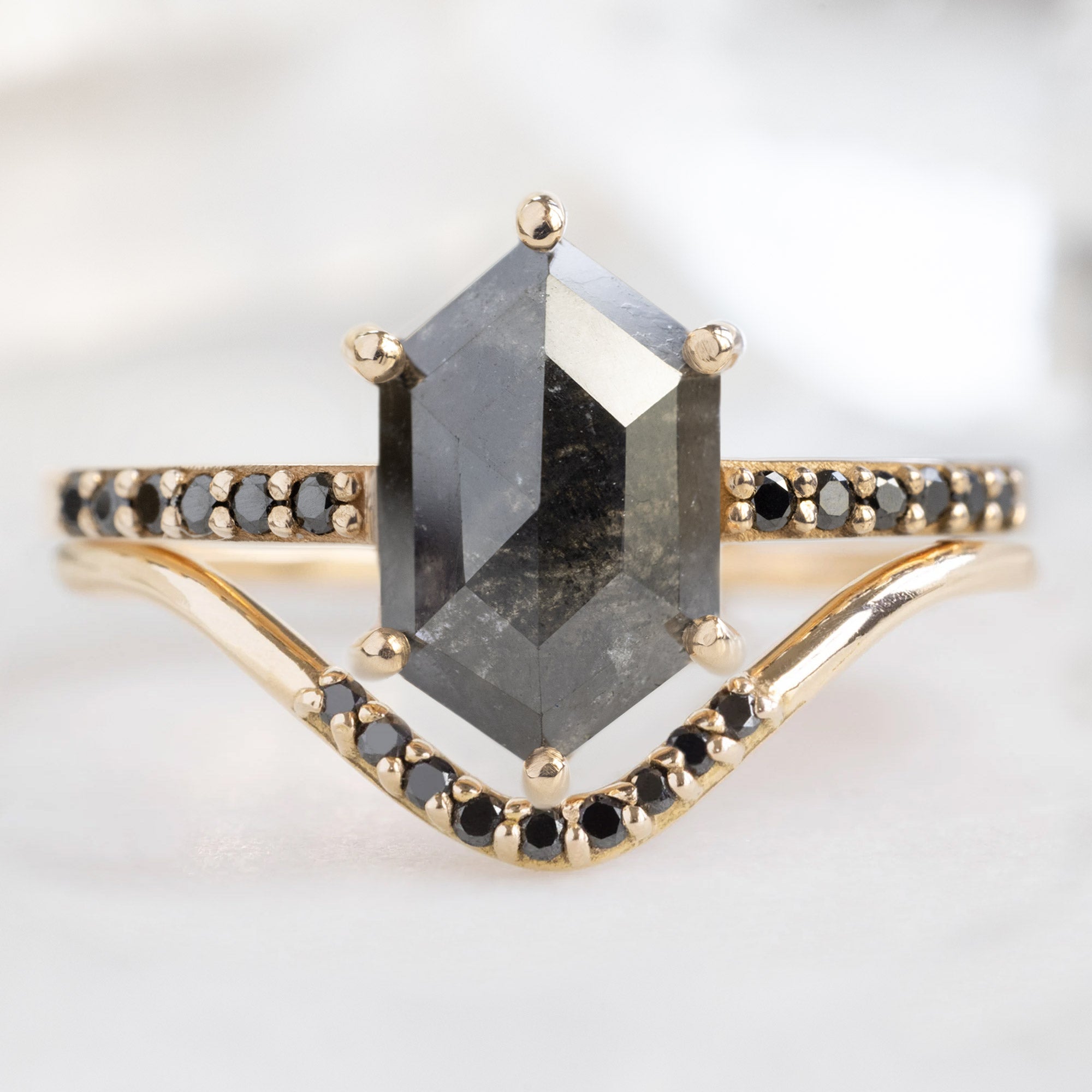 One of a Kind Black Diamond Pavé Peak Stacking Band | 14K or 18K Yellow Gold