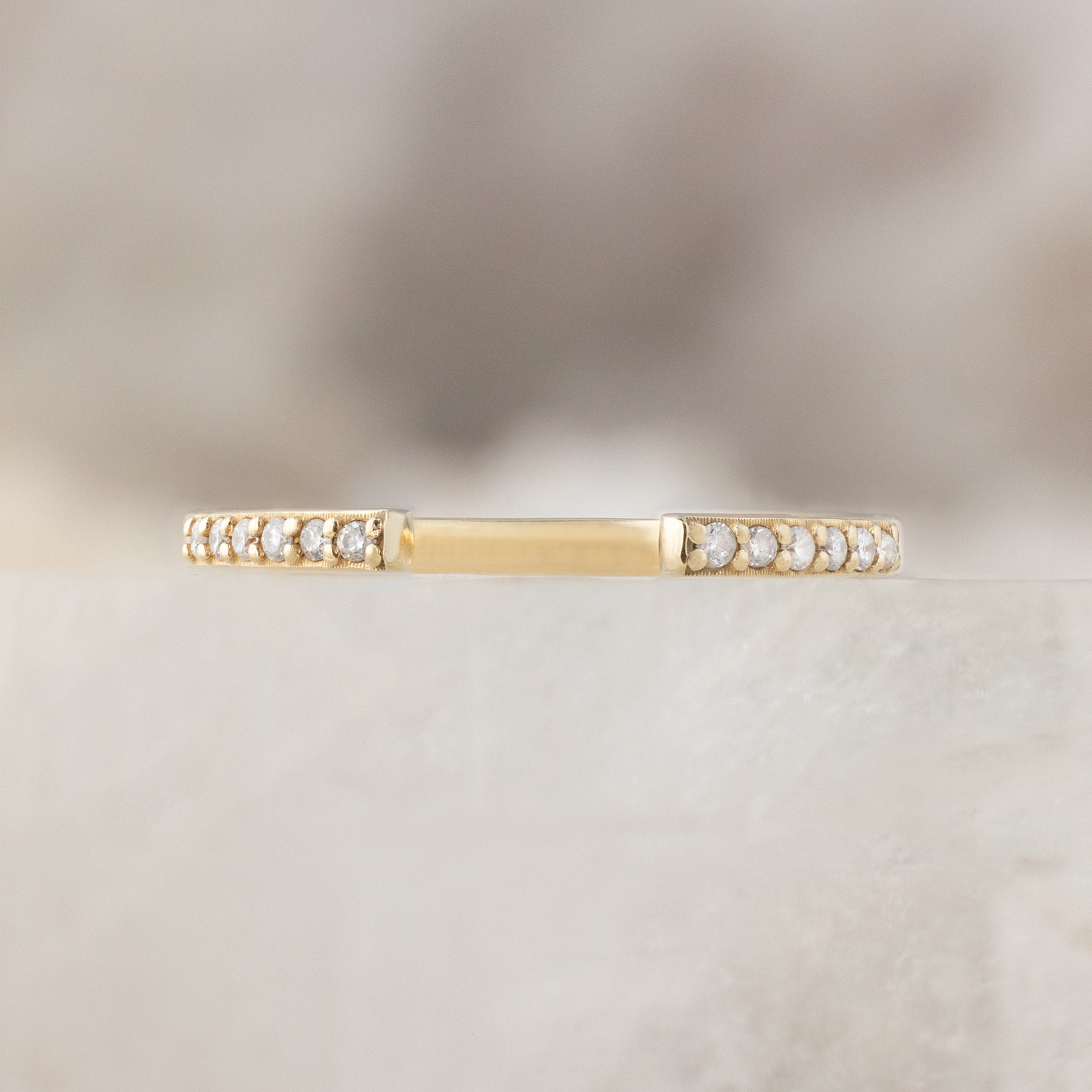 Open Cuff White Diamond Pavé Stacking Band | 14K or 18K Yellow Gold