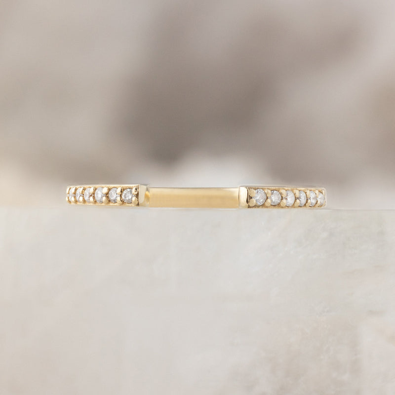 One of a Kind Open Cuff White Diamond Pavé Stacking Band | 14K or 18K Yellow Gold