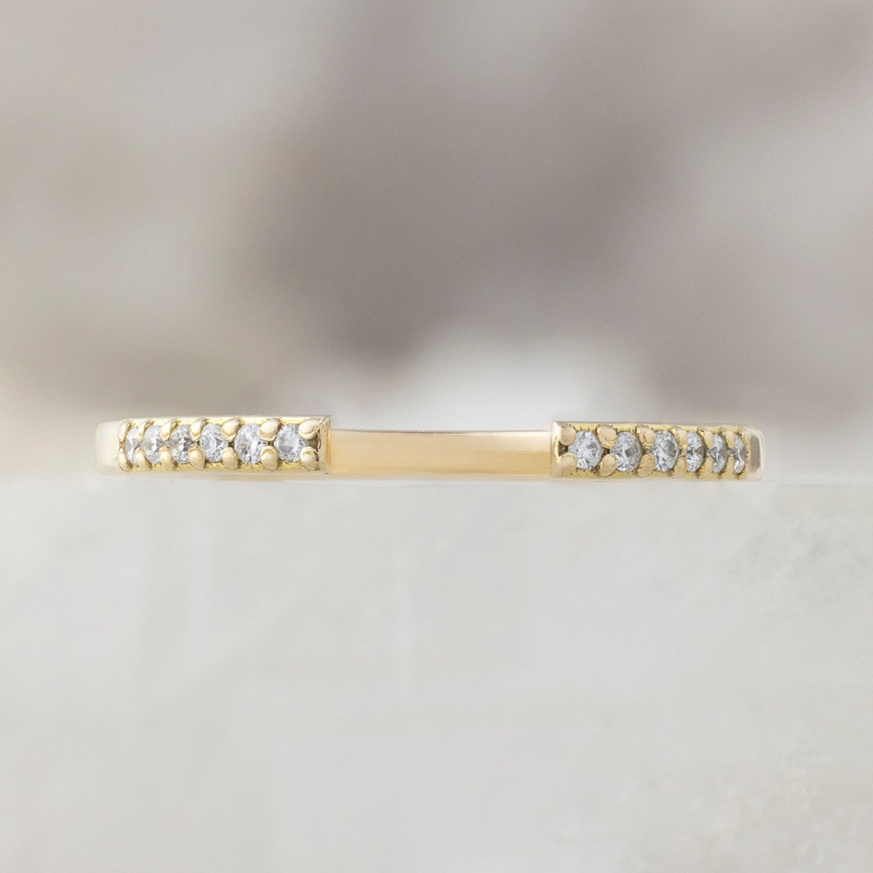 Open Cuff Salt and Pepper Diamond Pavé Stacking Band | 14K or 18K Yellow Gold