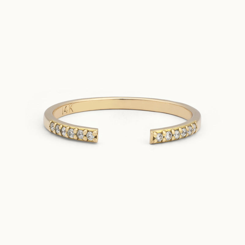 One of a Kind Open Cuff Salt and Pepper Diamond Pavé Stacking Band | 14K or 18K Yellow Gold