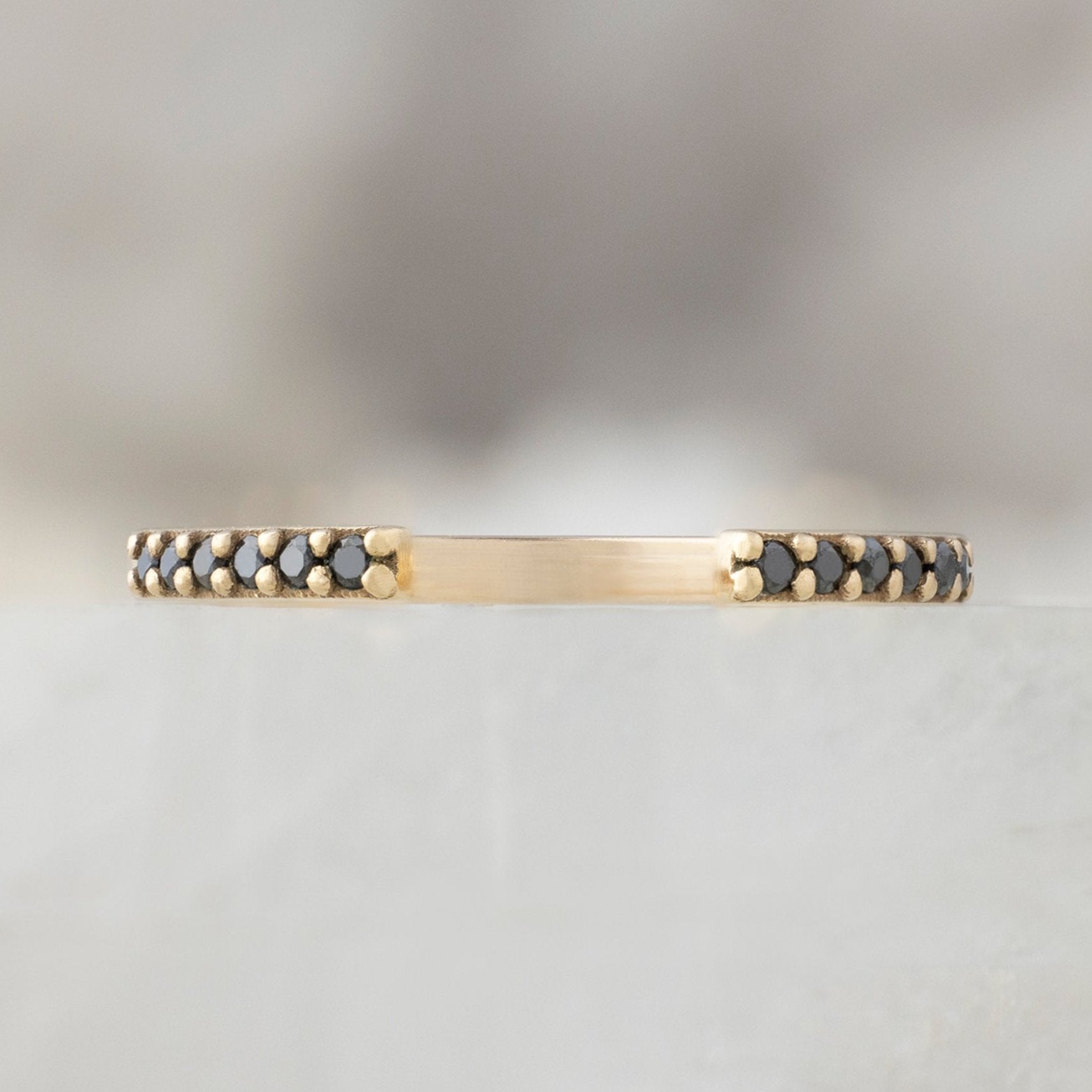 One of a Kind Open Cuff Black Diamond Pavé Stacking Band | 14K or 18K Yellow Gold