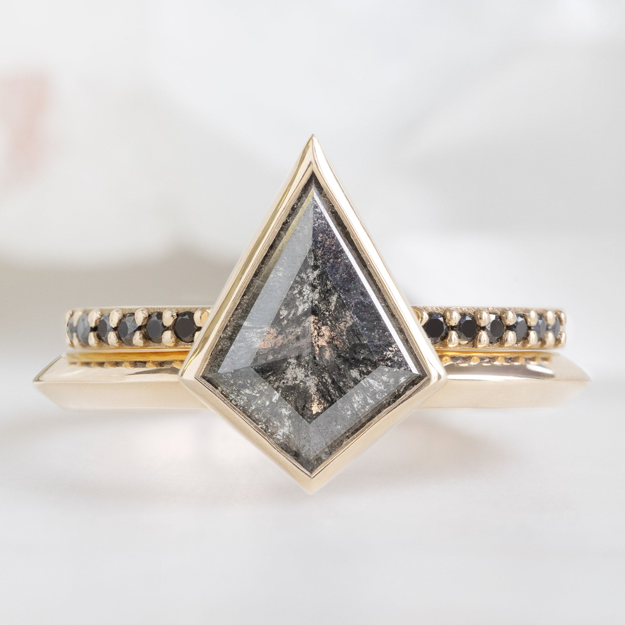 One of a Kind Open Cuff Black Diamond Pavé Stacking Band | 14K or 18K Yellow Gold