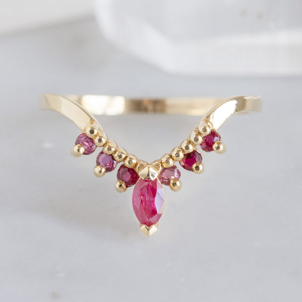 One of a Kind Marquise Ruby Sunburst Stacking Band | 14K Gold