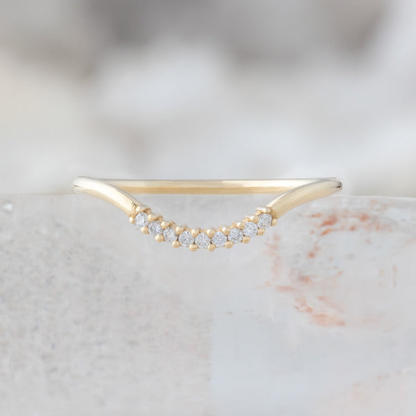 One of a Kind White Diamond Pavé Arc Stacking Band | 14K or 18K Yellow Gold