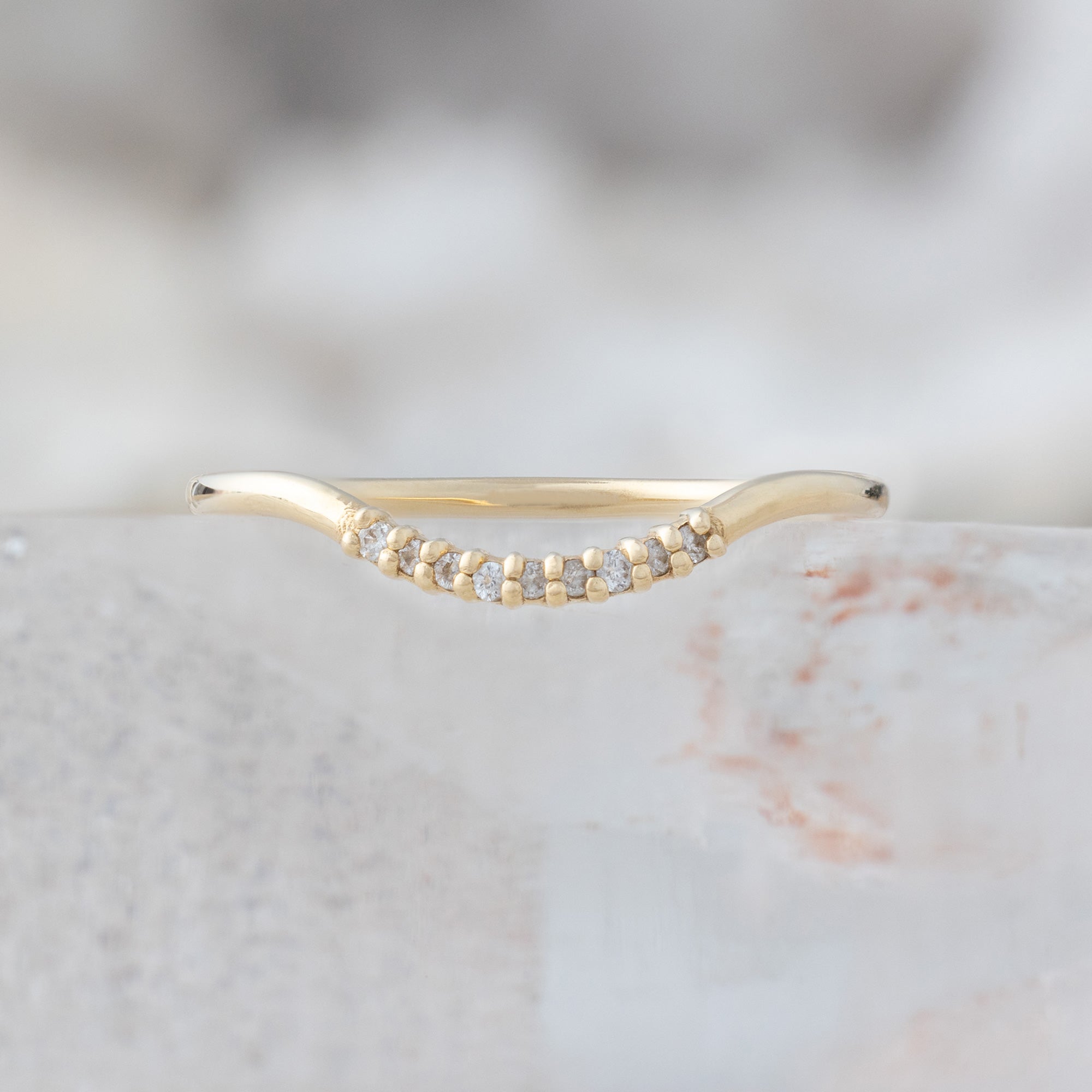 One of a Kind Salt and Pepper Diamond Pavé Arc Stacking Band | 14K or 18K Yellow Gold