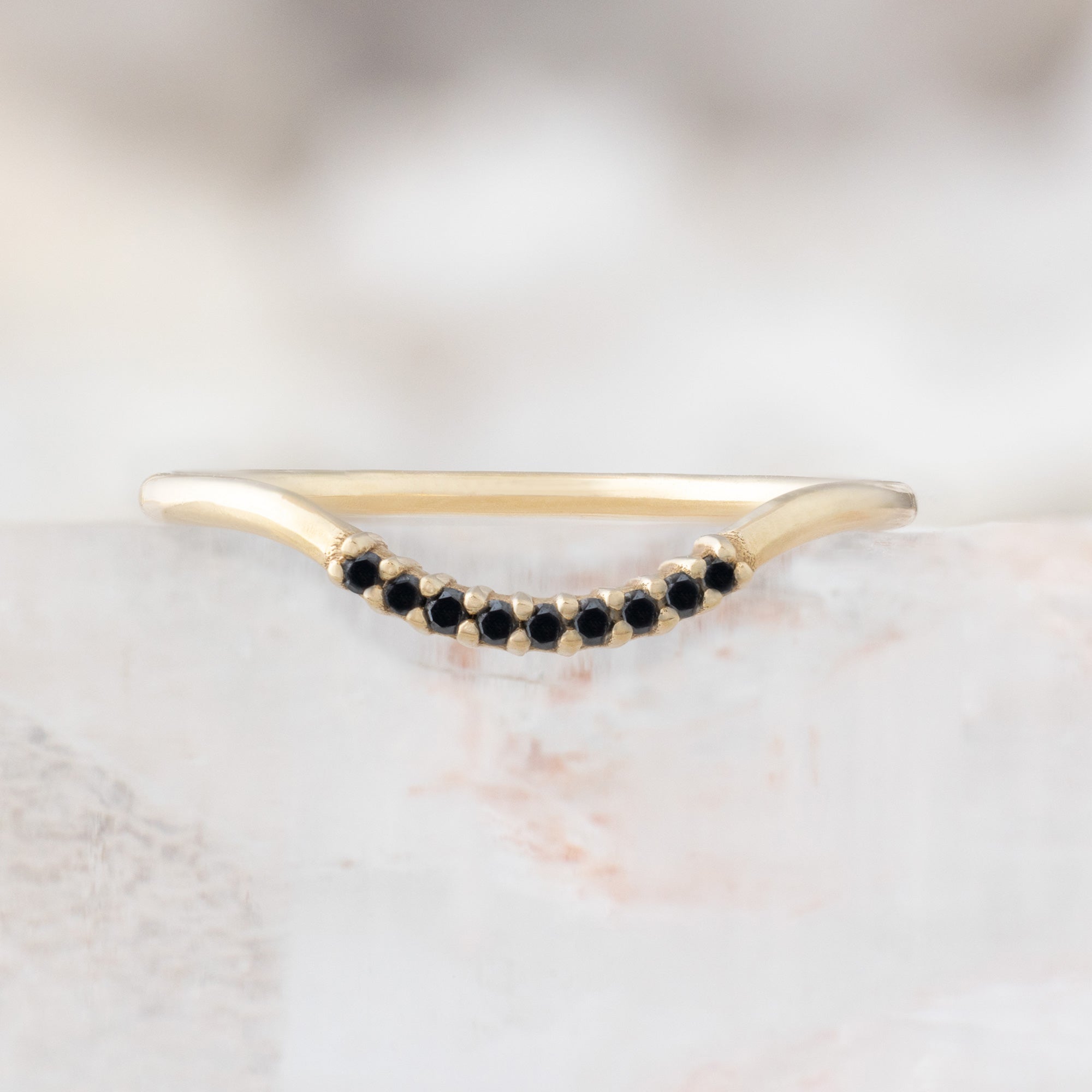 One of a Kind Black Diamond Pavé Arc Stacking Band | 14K or 18K Yellow Gold