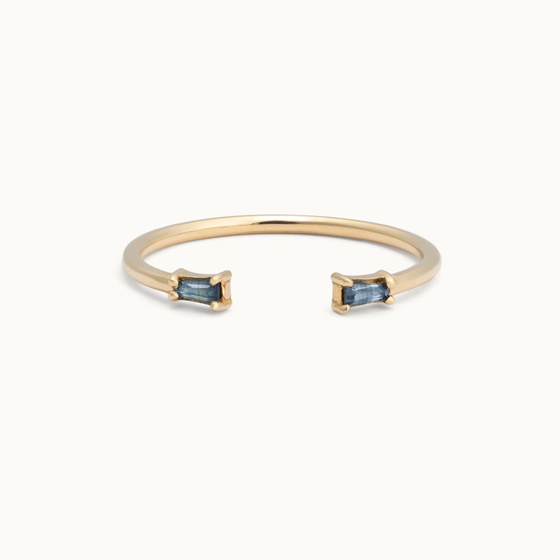 One of a Kind Open Cuff Montana Sapphire Baguette Stacking Band | 14K or 18K Yellow Gold