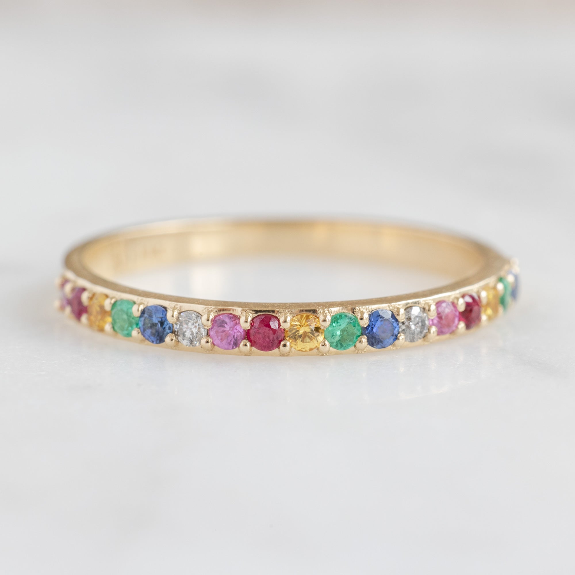 The Rainbow Sapphire Pavé Eternity Band | 14K or 18K Yellow Gold