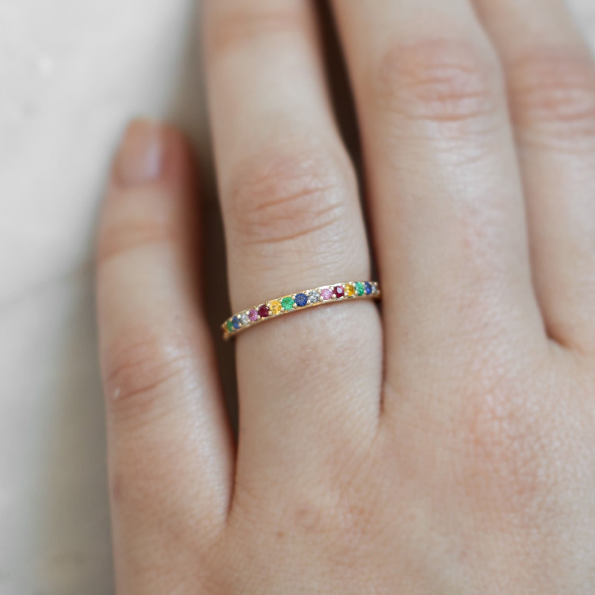 The Rainbow Sapphire Pavé Eternity Band | 14K or 18K Yellow Gold