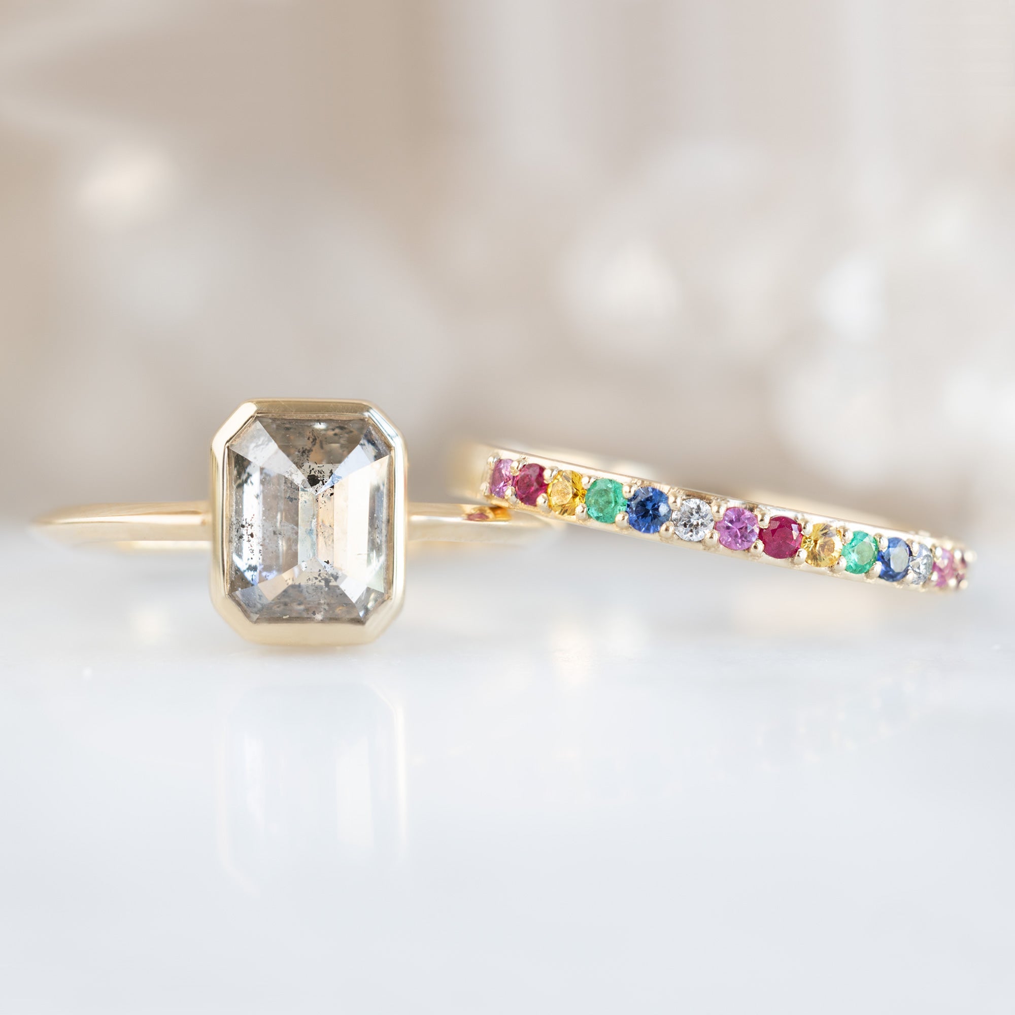 The Rainbow Sapphire Pavé Eternity Band | 14K or 18K Yellow Gold