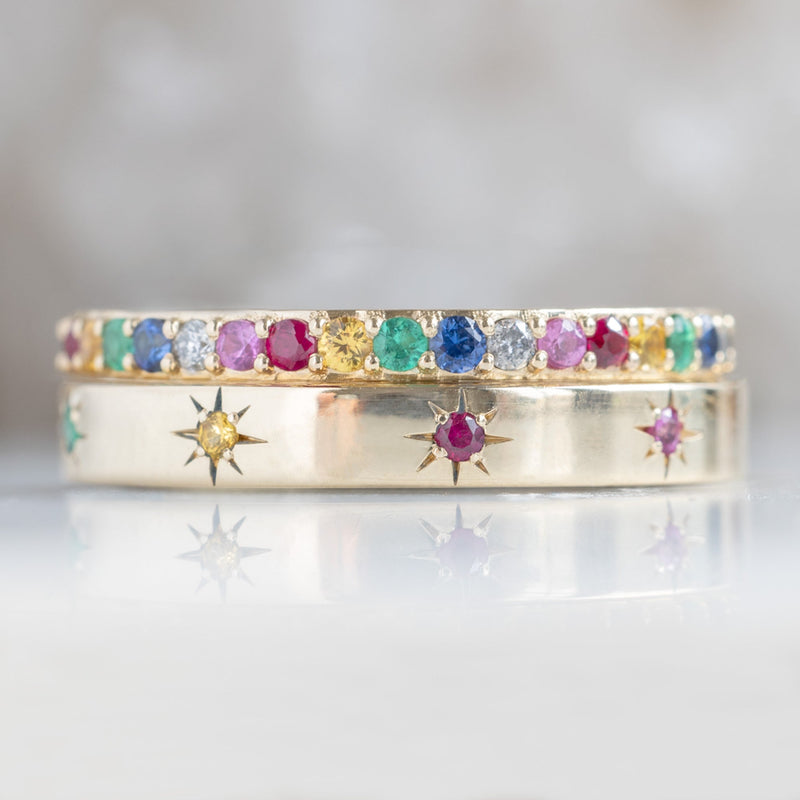 The Star-Set Rainbow Sapphire Band | 14K Yellow Gold