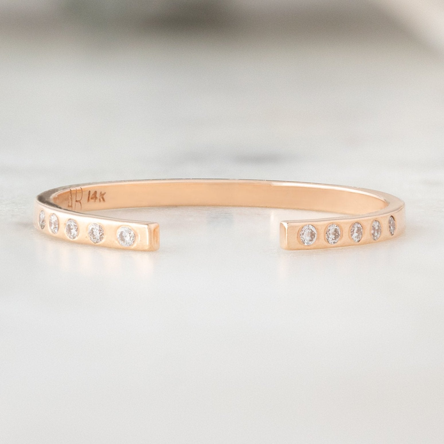 One of a Kind Open Cuff Flush Set White Diamond Pavé Stacking Band | 14K Rose Gold