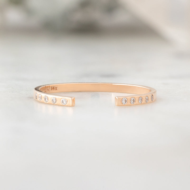 One of a Kind Open Cuff Flush Set White Diamond Pavé Stacking Band | 14K Rose Gold