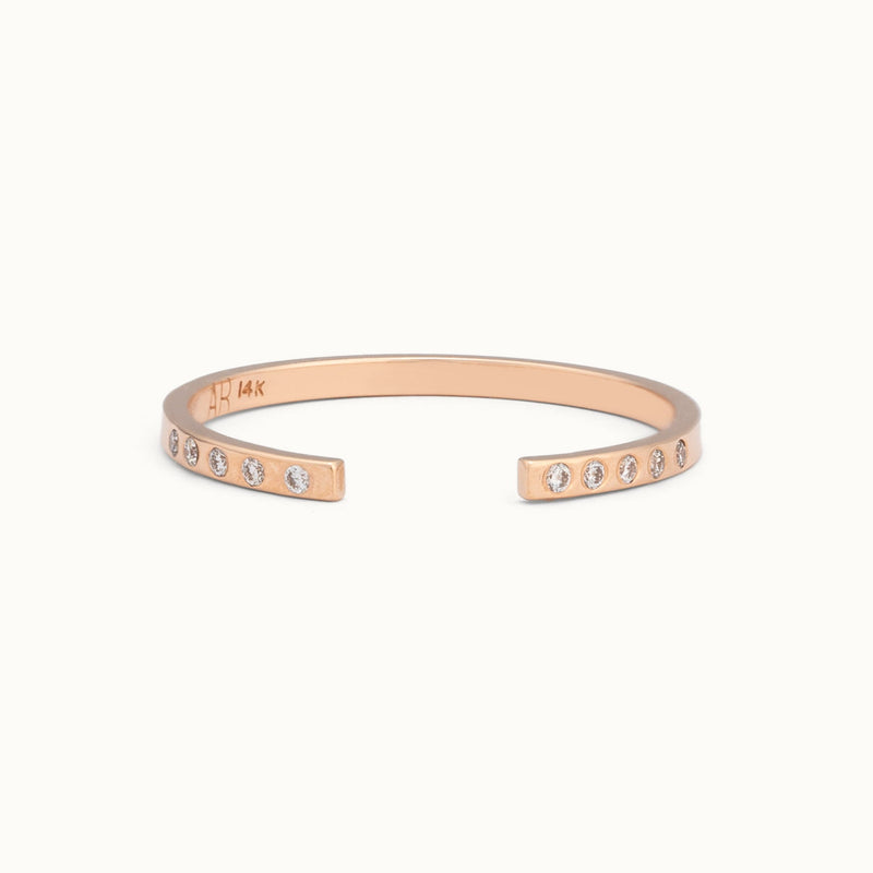 One of a Kind Open Cuff Flush Set White Diamond Pavé Stacking Band | 14K Rose Gold