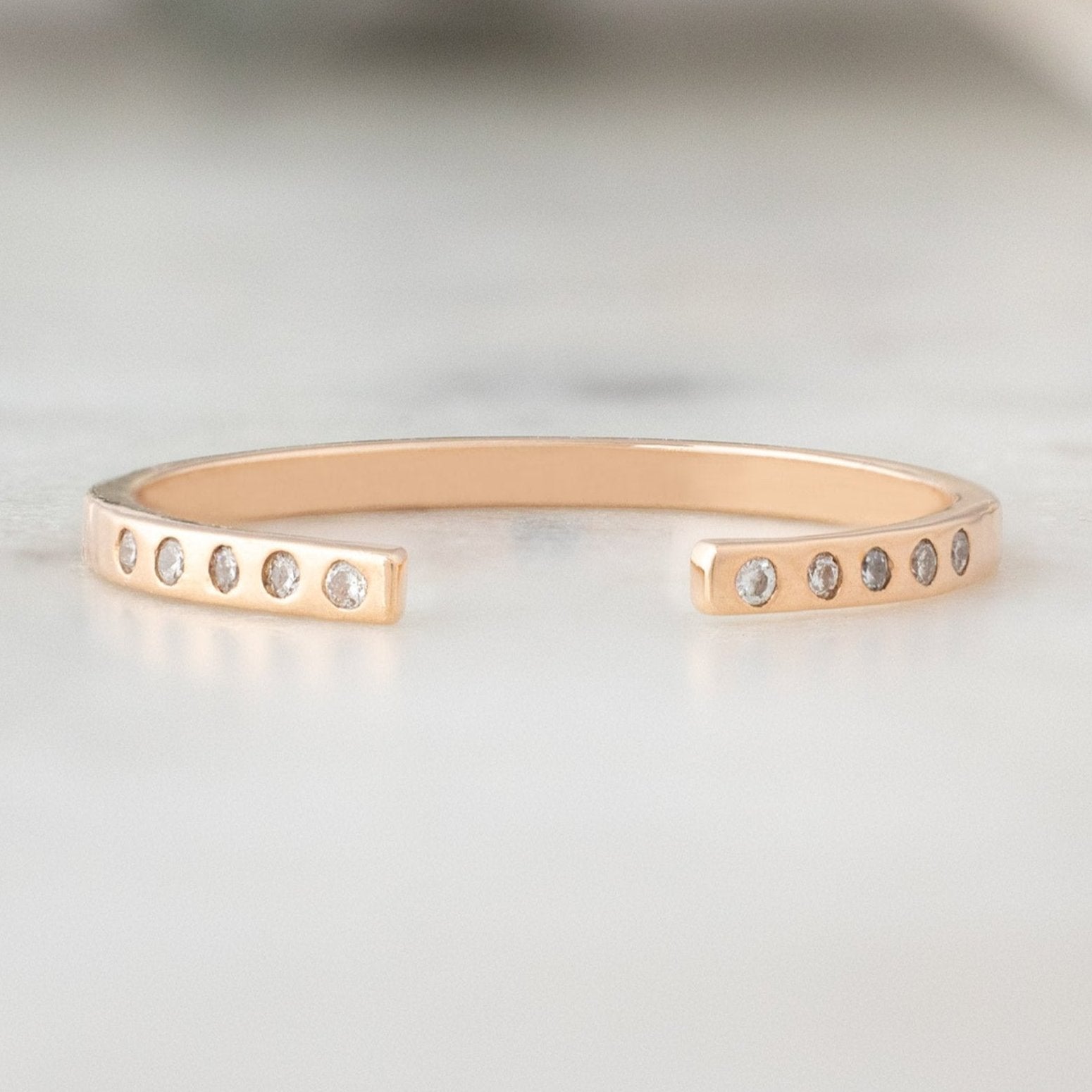 One of a Kind Open Cuff Flush Set Salt and Pepper Diamond Pavé Stacking Band | 14K Rose Gold