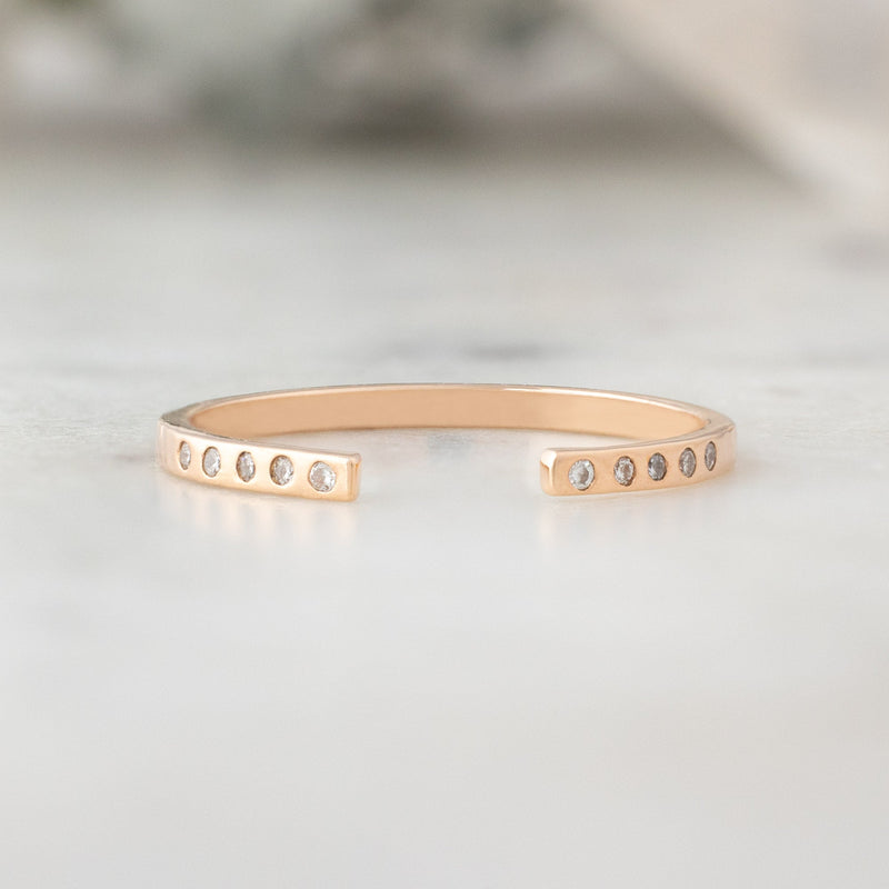 One of a Kind Open Cuff Flush Set Salt and Pepper Diamond Pavé Stacking Band | 14K Rose Gold