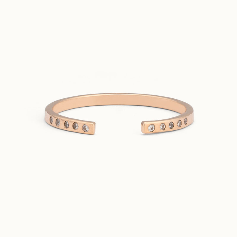 One of a Kind Open Cuff Flush Set Salt and Pepper Diamond Pavé Stacking Band | 14K Rose Gold