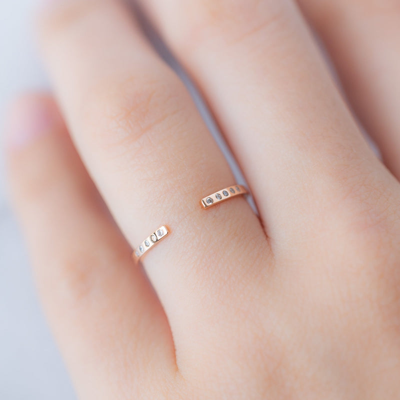 One of a Kind Open Cuff Flush Set Salt and Pepper Diamond Pavé Stacking Band | 14K Rose Gold