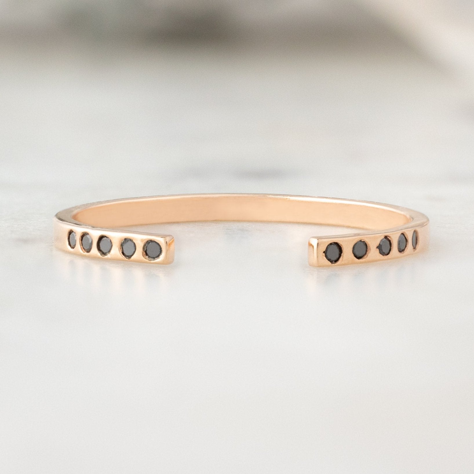 One of a Kind Open Cuff Flush Set Black Diamond Pavé Stacking Band | 14K Rose Gold