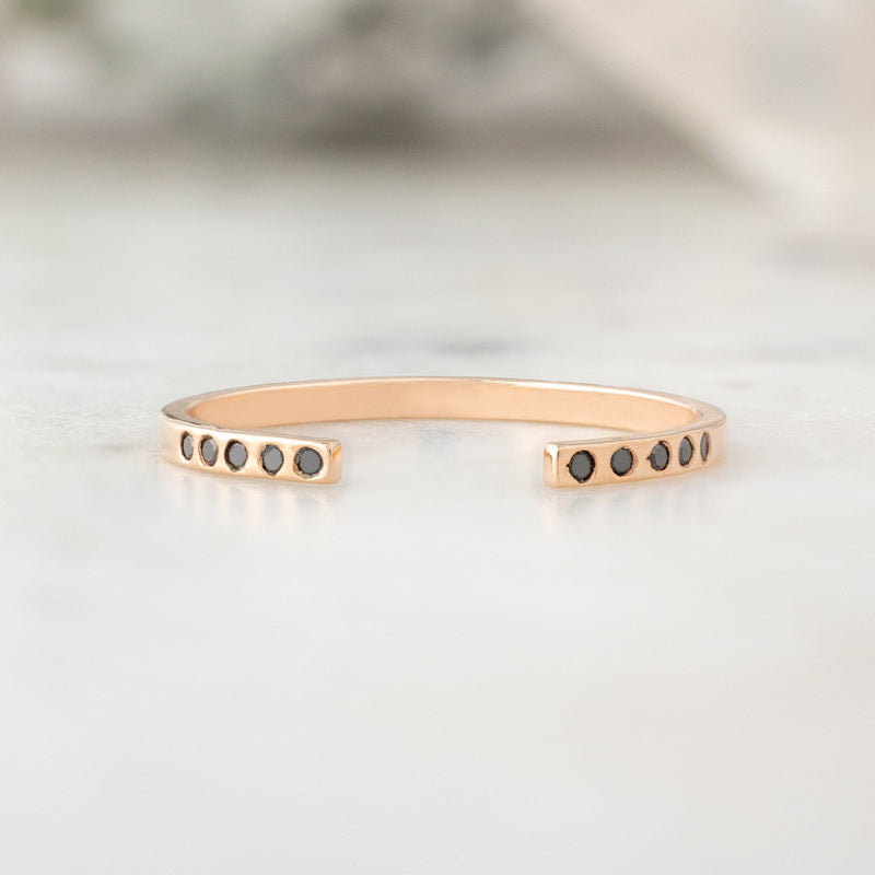 One of a Kind Open Cuff Flush Set Black Diamond Pavé Stacking Band | 14K Rose Gold