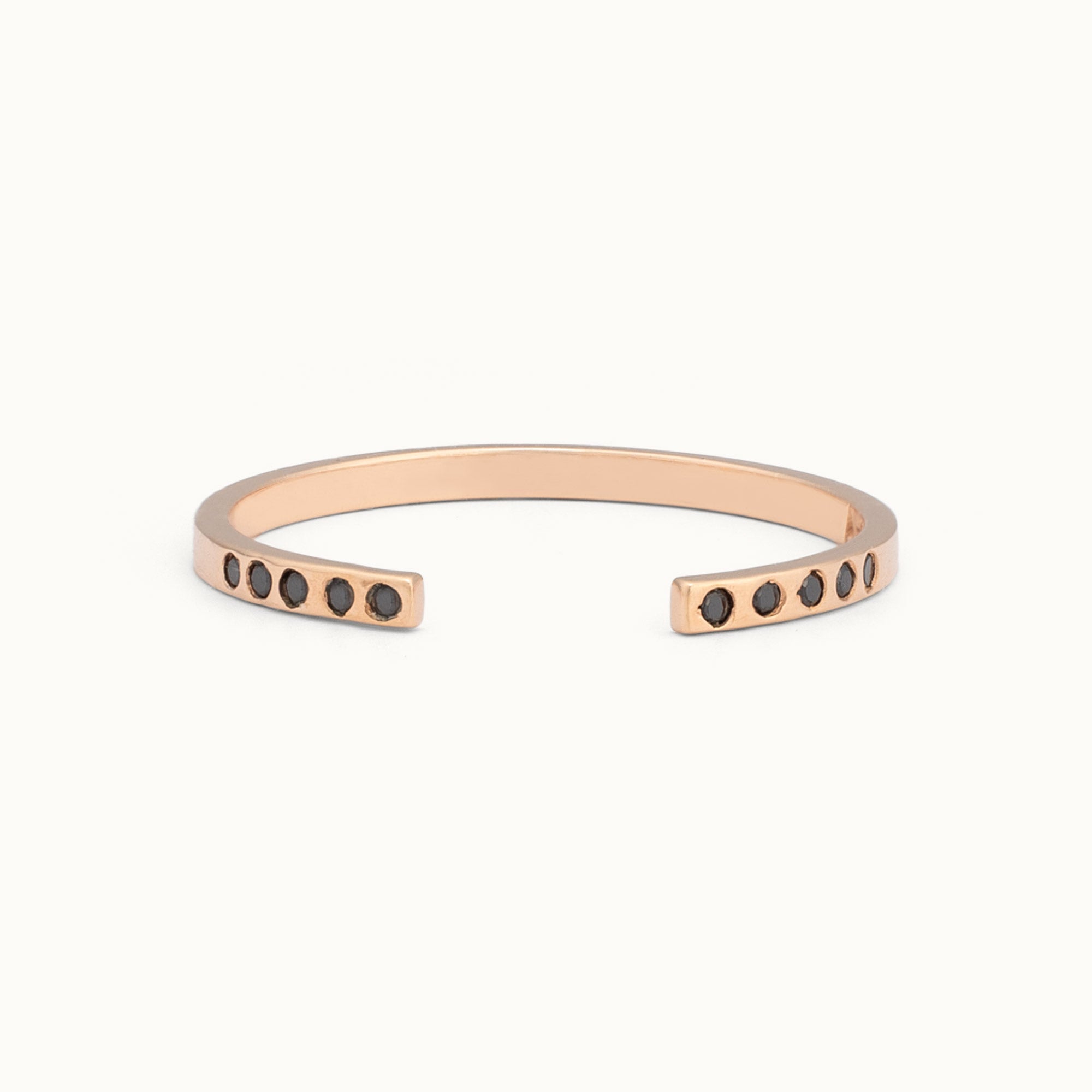 One of a Kind Open Cuff Flush Set Black Diamond Pavé Stacking Band | 14K Rose Gold