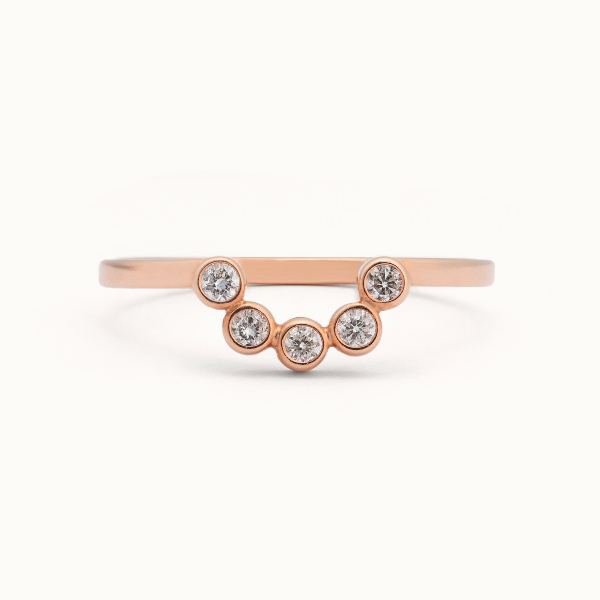 One of a Kind White Diamond Bezel Arc Stacking Band | 14K Rose Gold