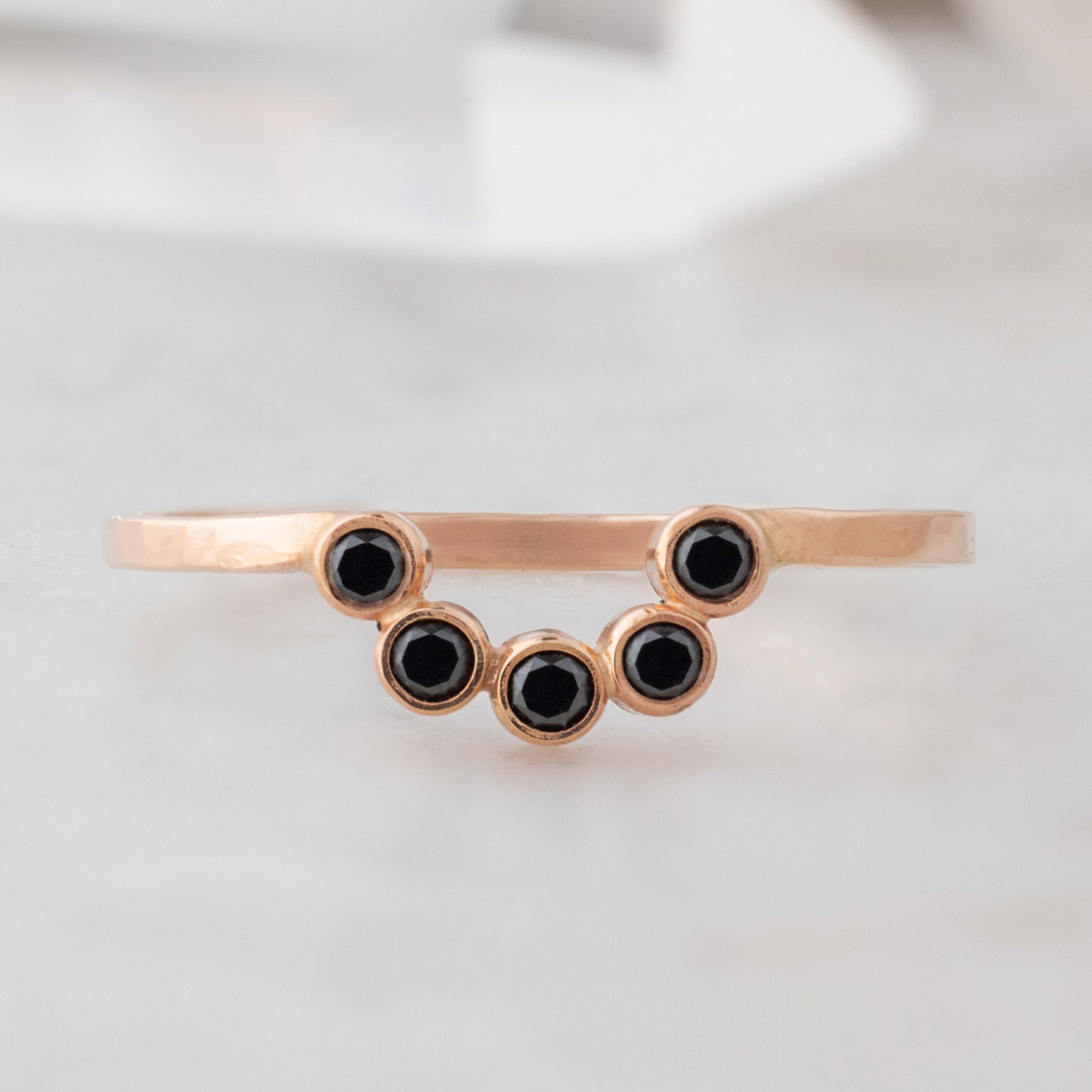 One of a Kind Black Diamond Bezel Arc Stacking Band | 14K Rose Gold