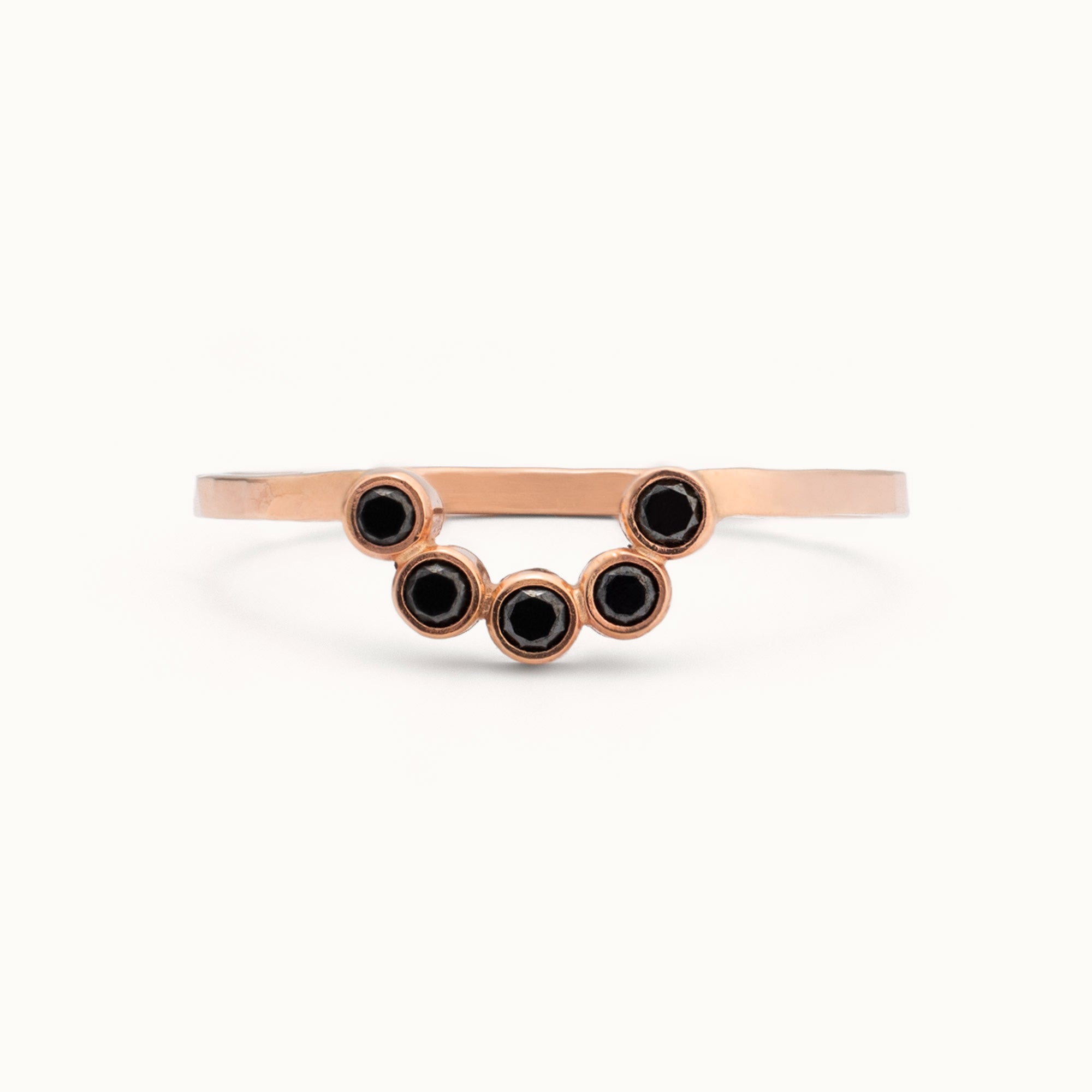 One of a Kind Black Diamond Bezel Arc Stacking Band | 14K Rose Gold