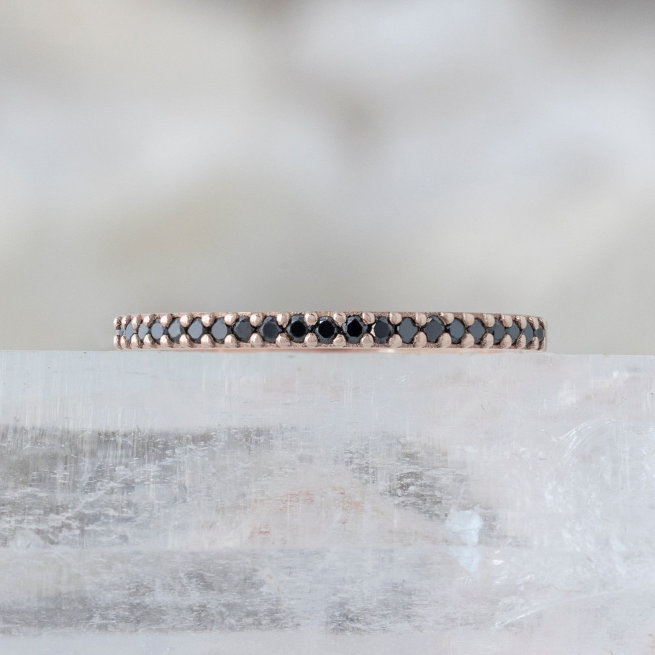 The Black Diamond Pavé Wedding Band | 14K or 18K Rose Gold