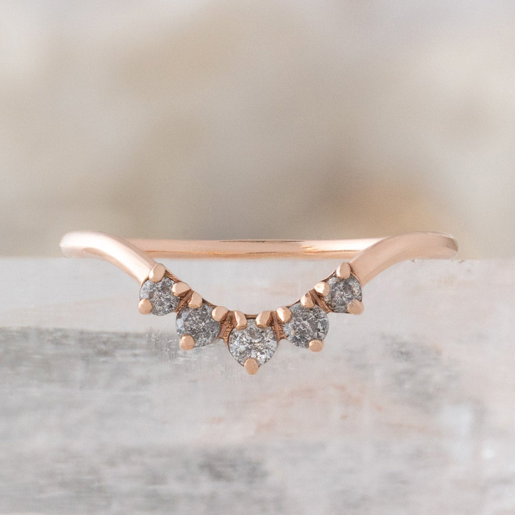 One of a Kind Round Salt and Pepper Diamond Sunburst Stacking Band | 14K or 18K Rose Gold