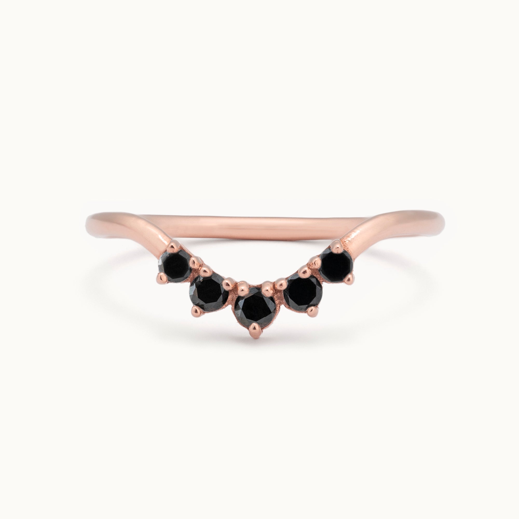 One of a Kind Round Black Diamond Sunburst Stacking Band | 14K or 18K Rose Gold