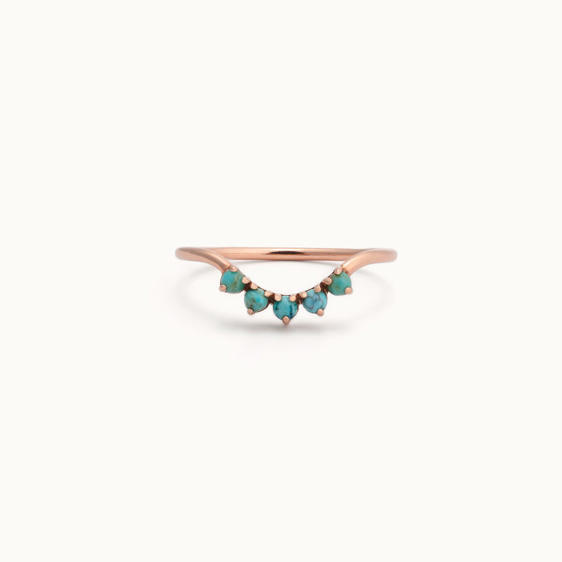 One of a Kind Round Turquoise Sunburst Stacking Band | 5 Stone Setting in 14K or 18K Rose Gold