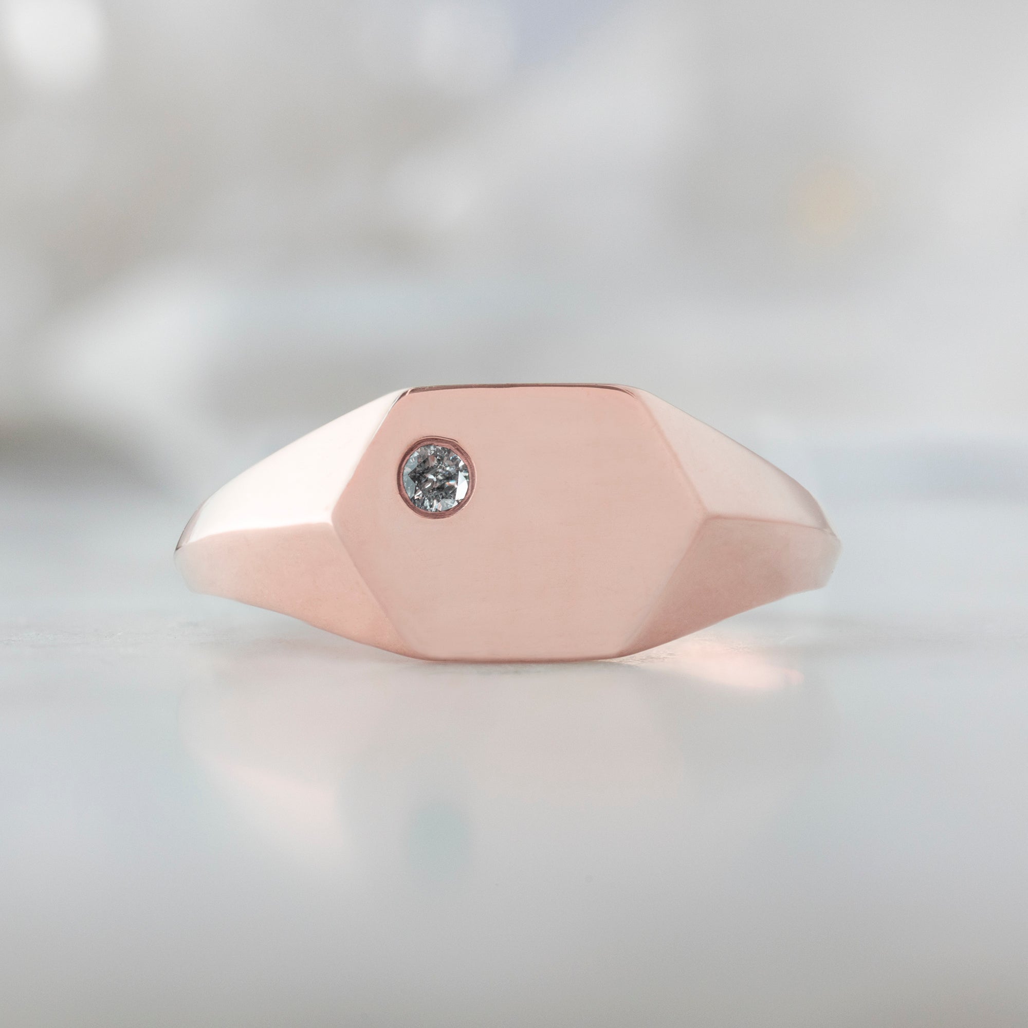 The Hexagon Salt and Pepper Diamond Signet Ring | 14K Rose Gold