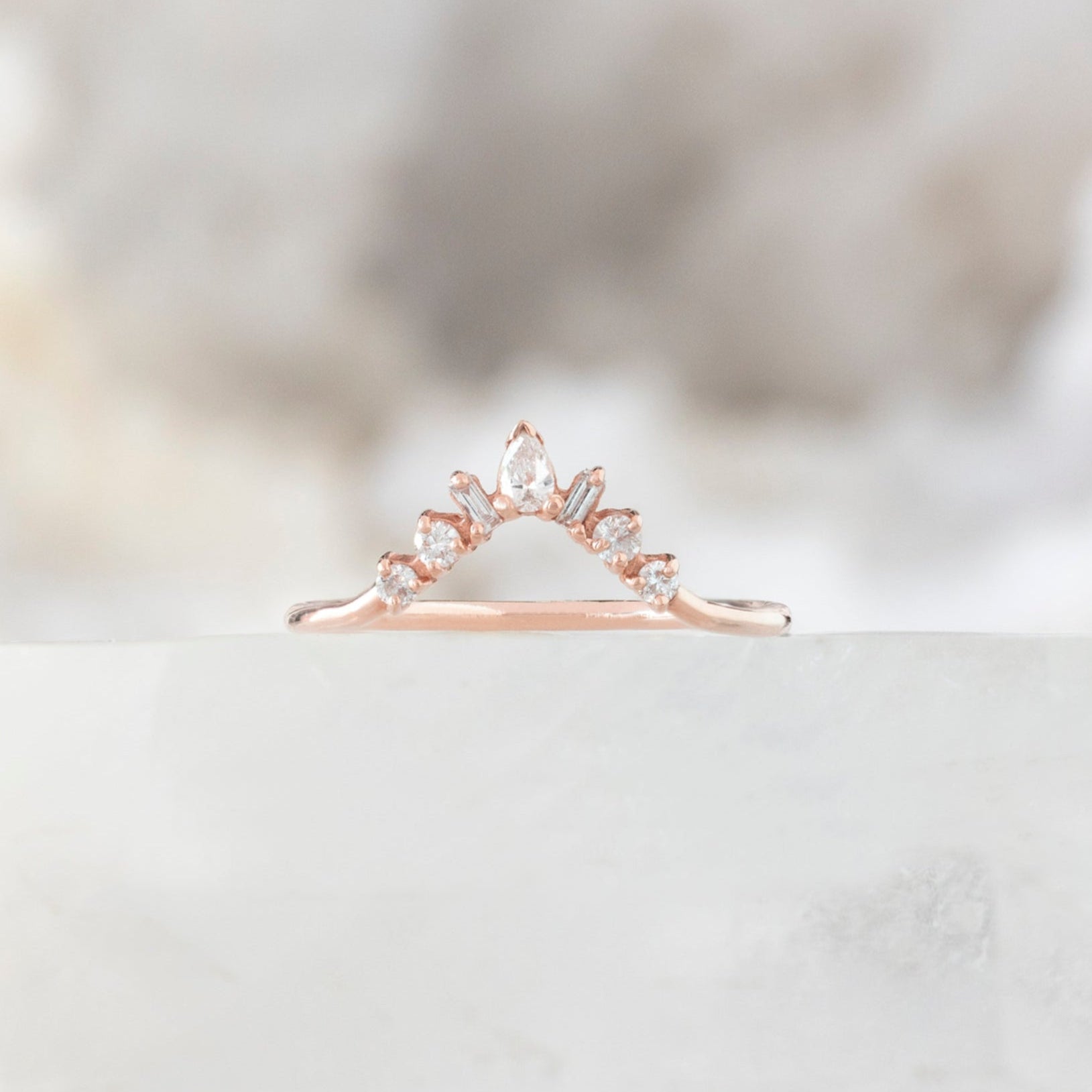 Geometric White Diamond Sunburst Stacking Band | 14K or 18K Rose Gold