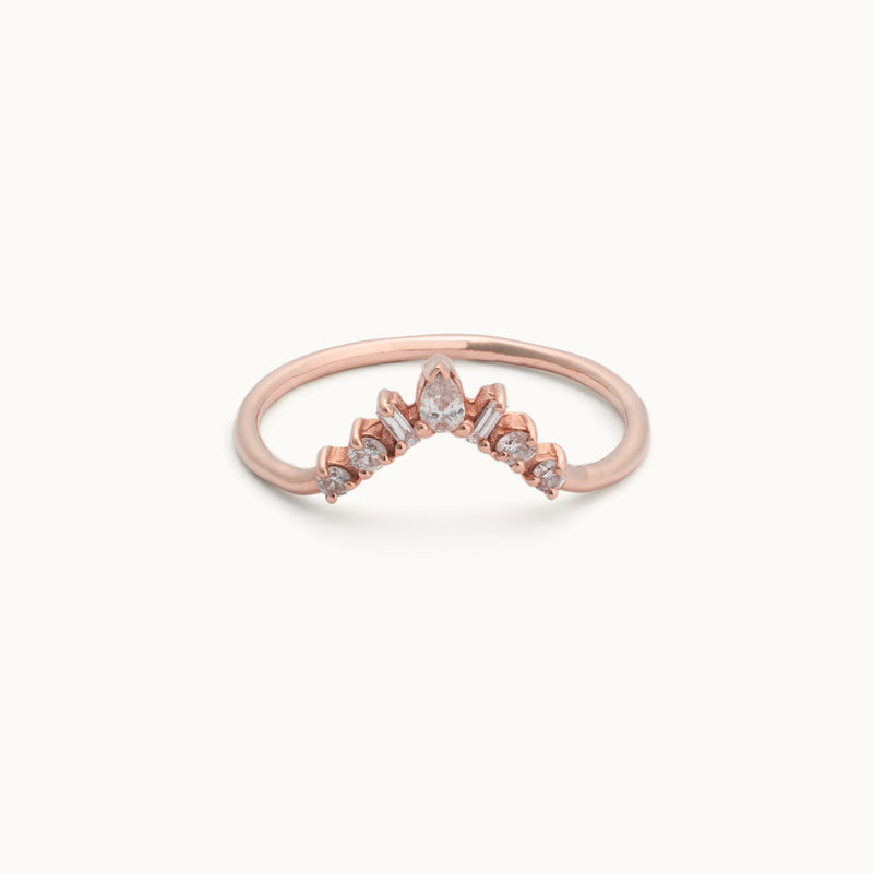 One of a Kind Geometric White Diamond Sunburst Stacking Band | 14K or 18K Rose Gold